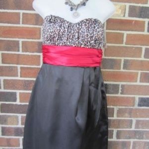 Animal Print Red Sateen Strapless Dress NWT Unbranded Retro Junior 7